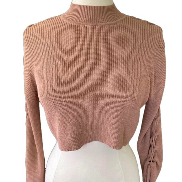Aritzia Wilfred Size XS Cropped Mock Neck Sweater with Lace Up Arm Detail - Picture 2 of 10